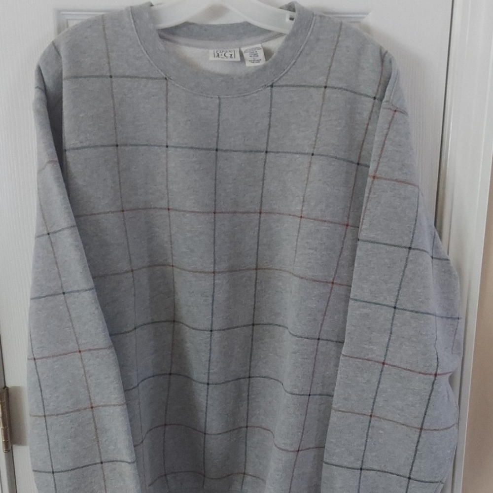 NWOT Field Gear FG Men's Cotton Sweatshirt Sweater LG Grey Window Pane Y2k NEW!